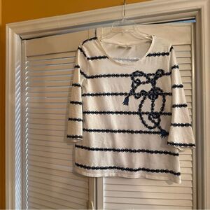 Women's Nautical Rope Pattern Long Sleeve Top - White and Navy